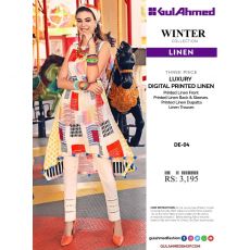 GulAhmed Luxury Digital Printed 3 Pcs Linen Suit