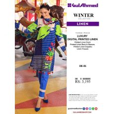 GulAhmed Luxury Digital Printed 3 Pcs Linen Suit
